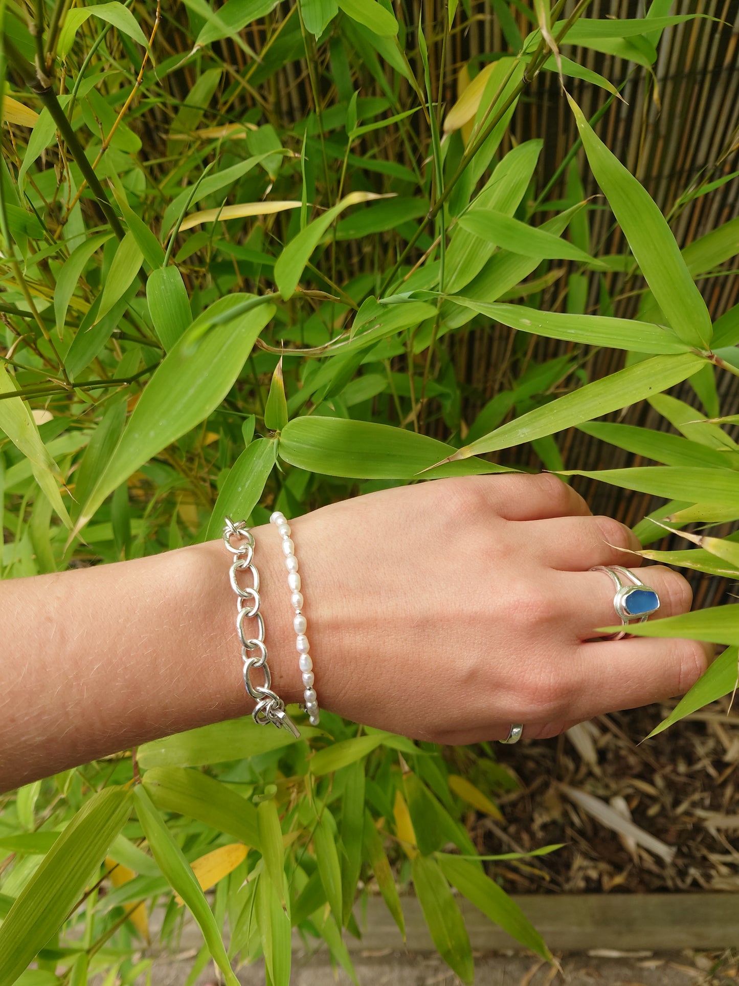 Fresh Water Rice Pearl and Sterling Silver Bracelet