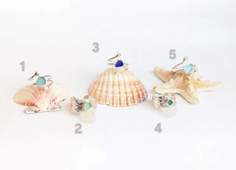 Adjustable Sea Glass Rings