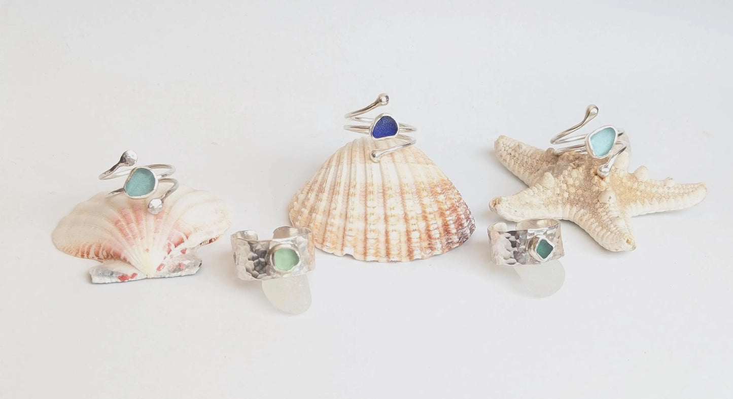 Adjustable Sea Glass Rings