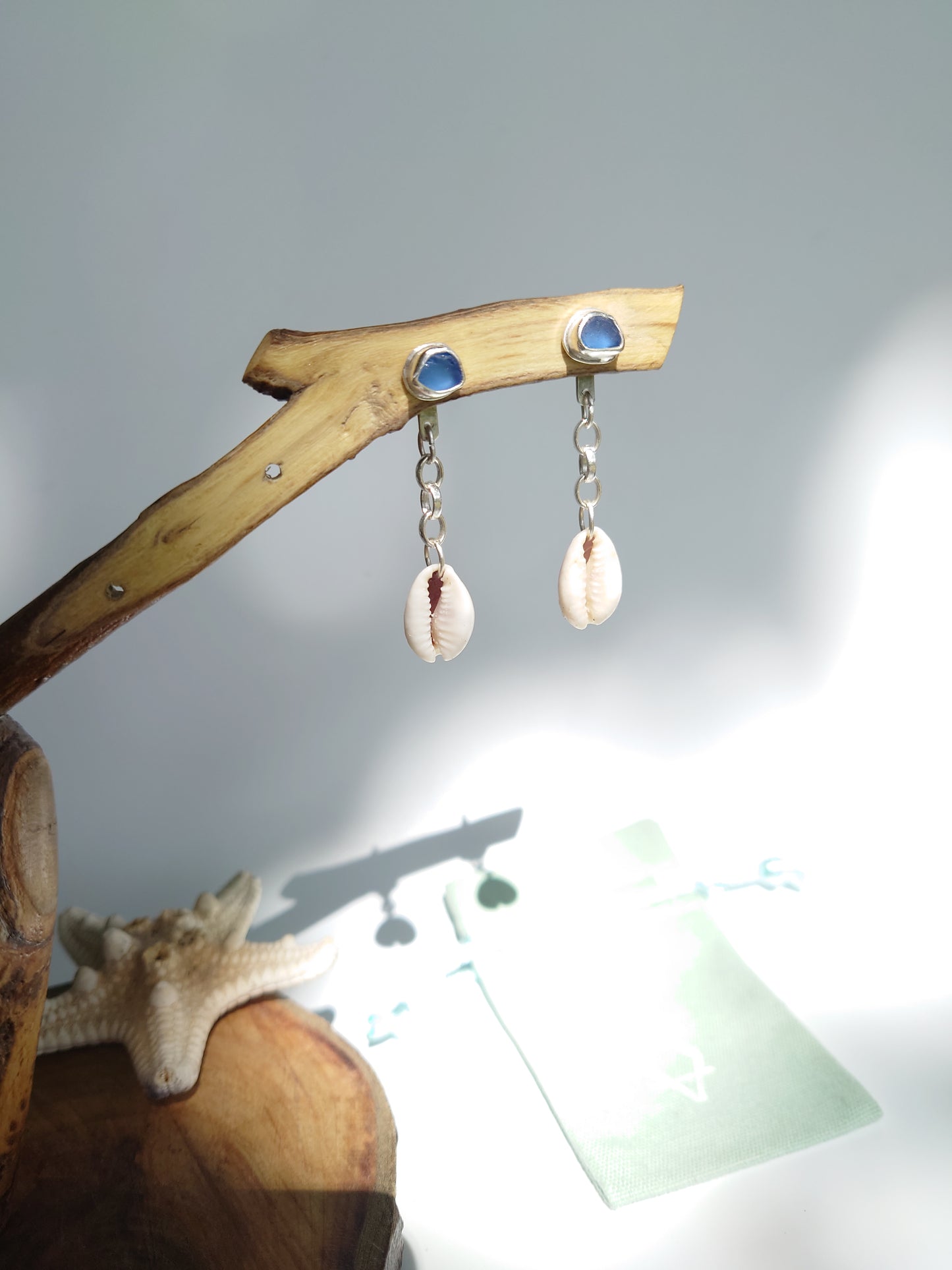 Sea Glass And Shell 2 in 1 Earring