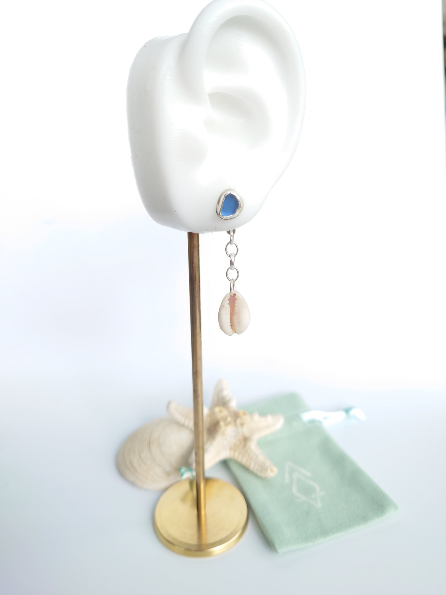 Sea Glass And Shell 2 in 1 Earring