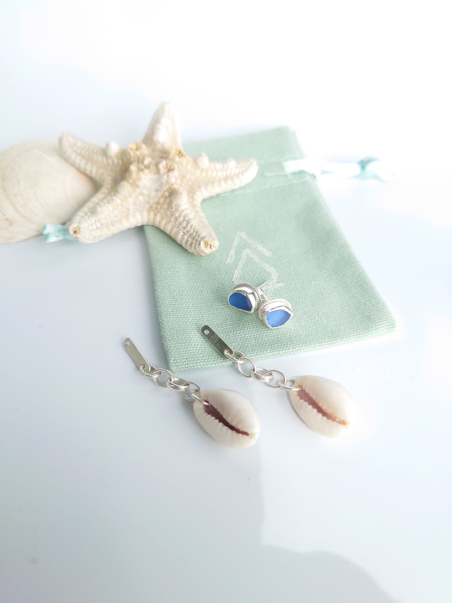 Sea Glass And Shell 2 in 1 Earring