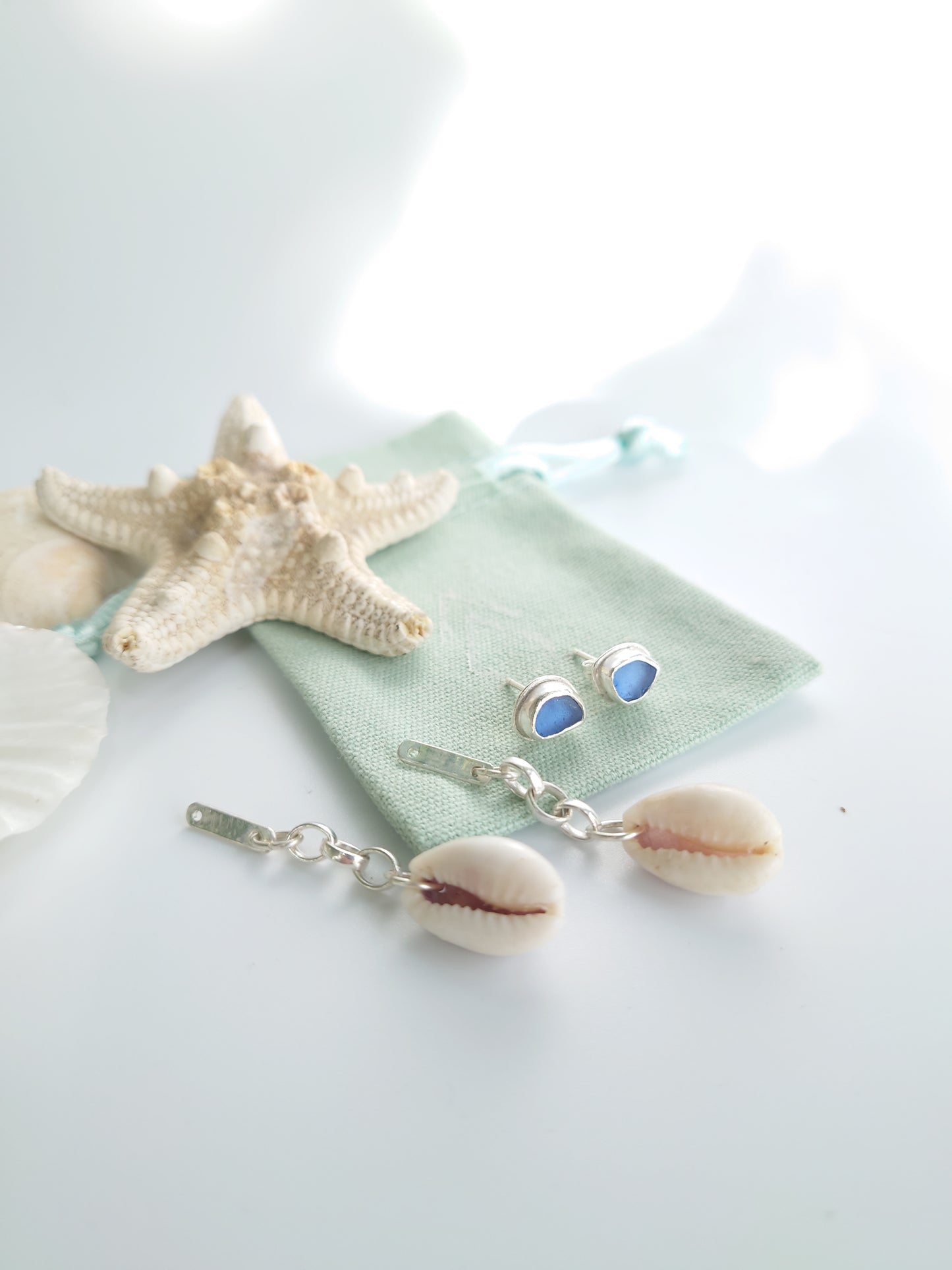 Sea Glass And Shell 2 in 1 Earring